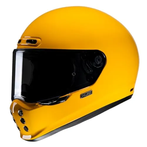 HJC V10 Integralhelm Motorrad Deep Yellow, Größe L - Der HJC V10 Integralhelm kombiniert Leichtigkeit und Festigkeit durch Verbundfaserglas. Mit Notfallset für schnelles Entfernen der Wangenpolster und sicherem Doppel-D-Verschluss, ideal für den täglichen Einsatz.