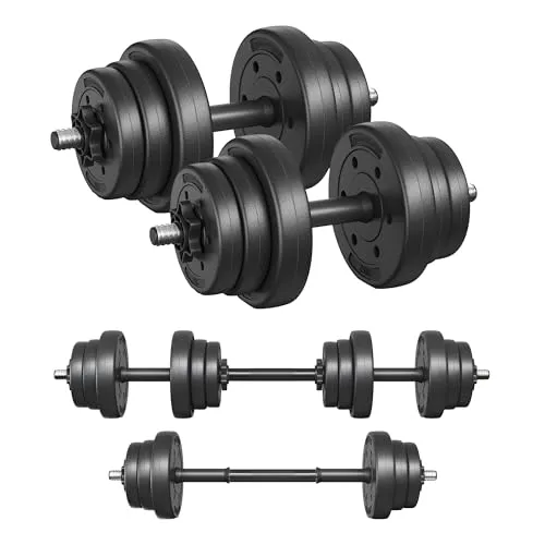 SONGMICS 2-in-1-Hanteln, Hantelset für flexibles Fitnesstraining - Hanteln mit 20 kg Gesamtgewicht, ideal für effektives Krafttraining zu Hause oder im Fitnessstudio. Robuste, rutschfeste Stangen für sicheren Halt und einfaches Umrüsten zwischen Kurzhantel und Langhantel.