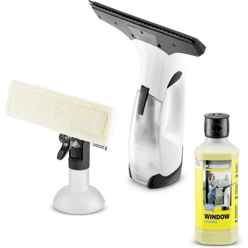 Kärcher WV 2 Plus D500 Fensterreiniger - Fenstersauger für streifenfreies Reinigen, inklusive 500 ml Fensterreiniger und 35 Minuten Akkulaufzeit für bis zu 105 m² Reinigung.