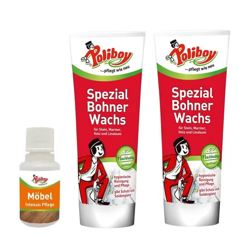 Poliboy 2er Spezial Bohner Wachs (Neutral) - 500 ml - Reinigungsmittel für Fußböden aus Holz, Stein und mehr, erzeugt Seidenglanz und schützt empfindliche Oberflächen, inkl. Möbel Pflege Probe.