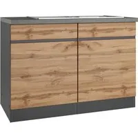 Held Möbel Küchen-Spülenunterschrank Turin 120 cm – Wotaneiche/Graphit - Eleganter Spülenunterschrank Turin mit 2 Türen und 3 Ablagefächern. Hochwertige MDF-Fronten und Beton-Optik Arbeitsplatte sorgen für stilvolle Funktionalität in Ihrer Küche.