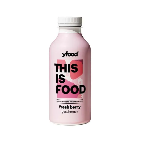 yfood THIS IS FOOD FRESH BERRY - Trinkmahlzeit - Leckere und praktische Trinkmahlzeit mit Beerengeschmack. Sättigt bis zu 5 Stunden, enthält 26 Vitamine und Mineralstoffe sowie wertvolle Proteine. Ideal für unterwegs, ohne Kühlung haltbar.