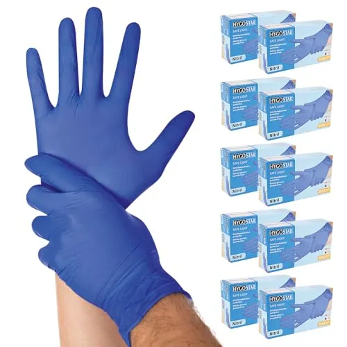 FRANZ MENSCH Hygostar Einweghandschuhe Safe Light Größe L - Einweghandschuhe aus reißfestem Nitril, puderfrei und latexfrei, ideal für Küche, Industrie und Medizin – bietet effektiven Schutz gegen Chemikalien und ist öl- und fettbeständig.