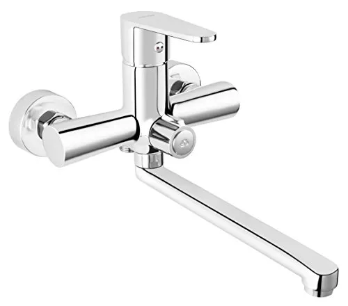 Ferro Wannenarmatur Algeo mit Brauseanschluss - Elegante Badewannenarmatur in Chrom, ausgestattet mit keramischem Umsteller und schwenkbarem Auslauf für optimalen Komfort und Funktionalität.