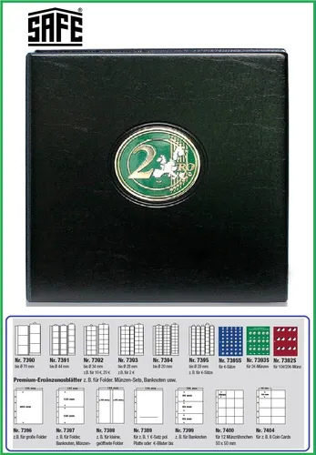 SAFE 7340-7 2-EURO MÜNZALBUM PREMIUM - Münzalbum für 2-Euro-Gedenkmünzen, bietet optimalen Schutz und individuelle Gestaltungsmöglichkeiten mit leerer 3D-Plakette zum Selbstbefüllen.