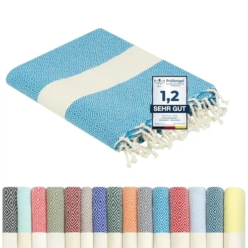 furora Holiday Strandtuch groß 100x200 cm - Premium Hamamtuch für Strand und Sauna - Strandtücher: XXL Baumwolltuch 100x200 cm, leicht und kompakt - ideal für Picknick, Sauna und Strandabenteuer. Handgewebt aus Tunesien, unterstützt lokale Manufakturen.