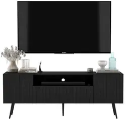 Meble Lindner TV-Schrank Elpis 2, Glamour-Stil, Schwarz, 150x60.5x36.5 cm - Elegantes TV-Board Elpis 2 im Glamour-Stil bietet viel Stauraum für RTV-Geräte und besticht durch ein modernes Design mit Push-to-Open-System und verstellbaren Einlegeböden.