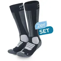 Alpenwert Skisocken 2er SET Snowboard Socken aus echter Merinowolle Herren & Damen (2 Paar, 4 Skisocken) Meinowolle Ski Socken schwarz 35-38