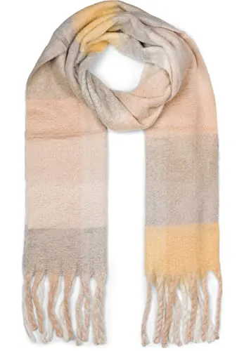styleBREAKER Damen Web Strickschal mit buntem Karo Muster - Schals für Damen, warmer und weicher Strickschal mit kariertem Design und langen Fransen, ideal für stilvolle Winterlooks.