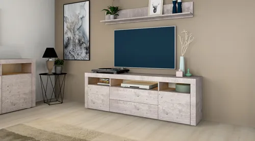 borchardt Möbel Lowboard Santa Fe, 166 cm grau - TV-Halterung mit 2 geschlossenen Fächern und 3 offenen Fächern, ideal für stilvolle Wohnräume. Mit Push-to-open-Funktion für einfachen Zugriff.