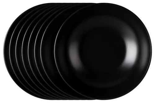 HIT Trading Suppenteller BRUNCH, Schwarz matt, Ø 20,5 cm (8 St) - Suppenteller Set aus robustem Steingut, mikrowellengeeignet und spülmaschinenfest. Ideal für Suppen, Eintöpfe oder Pasta – bringt eleganten Stil in Ihre Küche.