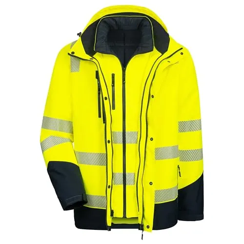 Warnschutz Winterjacke 6-in-1 "MOTION TEX VIZ PLUS" - M - gelb/marine - Funktionsjacken mit hervorragender Atmungsaktivität und Wassersäule von 10.000 mm, ideal für alle Wetterbedingungen und optimale Bewegungsfreiheit.