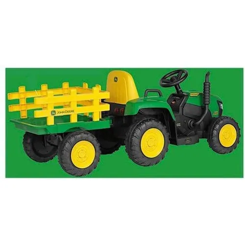PEG John Deere Farm Power Elektrotraktor mit Funksteuerung und Anhänger - Der Elektrotraktor mit Fernsteuerung (18M+) und Handsteuerung (3+) bietet spielerisches Fahren. Mit leistungsstarken Motoren, LED-Scheinwerfern und einem praktischen Anhänger für Spielzeug ist er ideal für Kinder ab 18 Monaten.