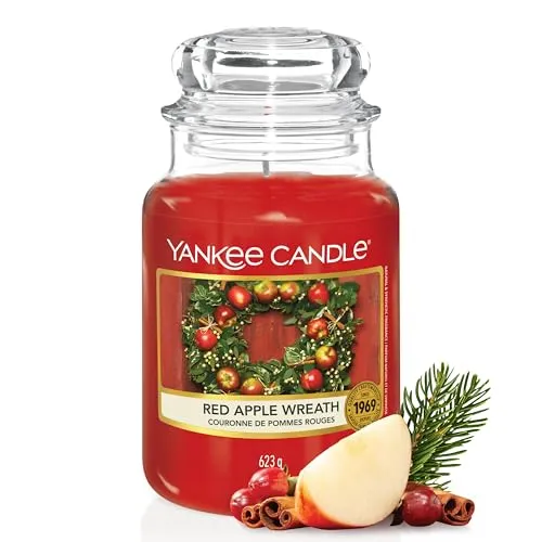 Yankee Candle Red Apple Wreath Duftkerze - Große Duftkerze (623 g) für festliche Atmosphäre mit Aromen von Äpfeln, Walnüssen und warmem Zimt – ideal für die Weihnachtszeit.
