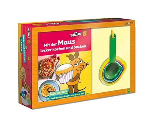 Mit der Maus Kochen & Backen Set - Koch- und Backset für Kinder ab 3 Jahren mit Rezeptbuch und 5 farbenfrohen Messbechern – ideal für kreative Küchenabenteuer!