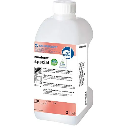 neodisher Caraform special 2l Entkalker für Oberflächen und Geräte - Effektiver Entkalker für stark verkalkte Oberflächen und Geräte. Ideal für Großküchen und Sanitärbereiche. Umweltfreundlich mit EU-Umweltzeichen. Lieferumfang: 1 Flasche (2 Liter) für zuverlässige Kalkentfernung.