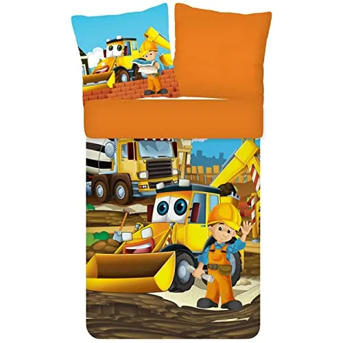ESPiCO Trendy Bedding Baustelle Bettwäsche Set - 2-teiliges Wendebettwäsche-Set aus 100% Baumwolle mit Baustellenmotiven, atmungsaktiv und feuchtigkeitsregulierend, ideal für kleine Handwerker, Öko-Tex Standard 100.
