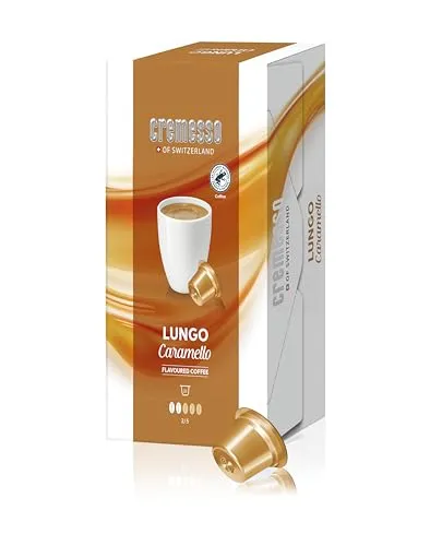 Cremesso Lungo Caramello 16 Kapseln - Kaffeekapseln für aromatischen Genuss, mit süßem Karamellgeschmack, ideal für Kaffeeliebhaber.