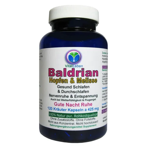 Baldrian Hopfen und Melisse 120 Kapseln Ohne Zusatzstoffe Natur Pur. 26660-120