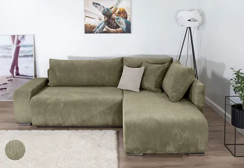 COLLECTION AB Ecksofa Poppy L-Form 227 cm mit Bettfunktion & Zierkissen - Elegantes Ecksofa mit Bettfunktion und praktischem Bettkasten. Die langlebige Federkern-Polsterung sorgt für Komfort. Ideal für moderne Wohnräume und als platzsparende Gästebett-Alternative.