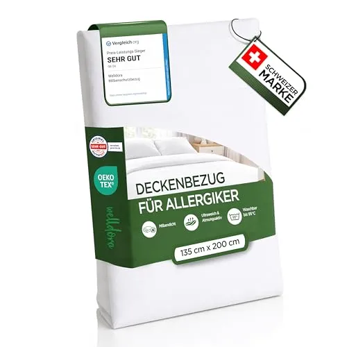Welldora Milbenbezug Bettdecke 135x200 - Bettwäsche für Allergiker, schützt effektiv vor Milben und sorgt für einen ruhigen Schlaf.