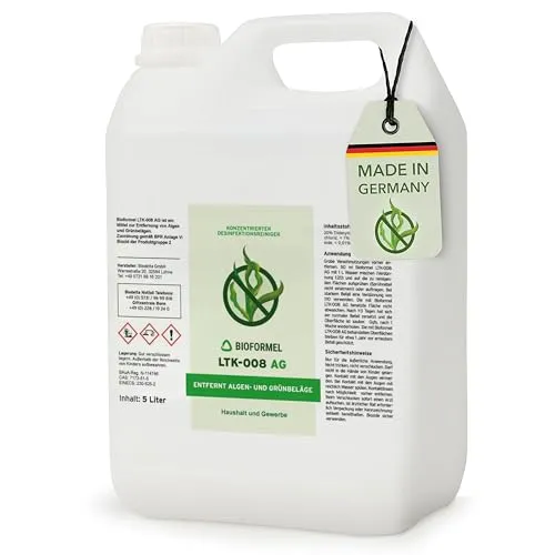 BIODELTA LTK-008 Grünbelagentferner 5 L – Hochkonzentrat für effektive Reinigung - Entfernen Sie Algen und Grünbeläge auf Holz, Stein und Kunststoff schnell und effektiv. Mit geprüfter Qualität für eine gründliche Reinigung ohne Schrubben in nur 1-3 Tagen.