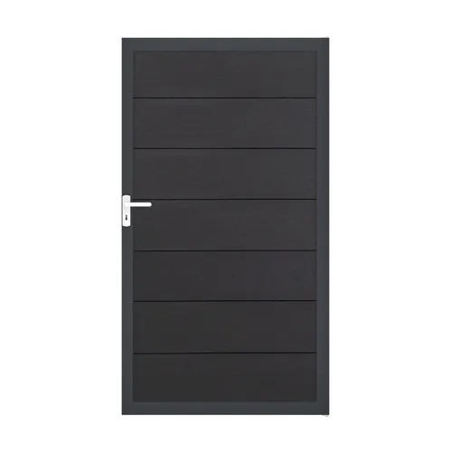 Einzeltor GroJa Flex Grande DIN universal - vormontiert in Anthrazit - Gartenzäune: Hochwertiges Tor aus Verbundwerkstoff, ideal für eine moderne und langlebige Gartenumzäunung.