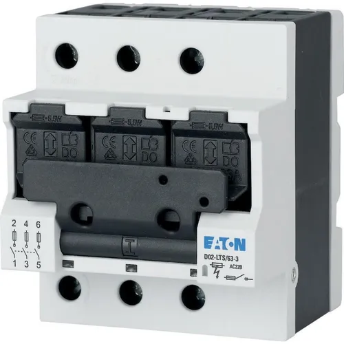 Eaton Sicher.lasttrennschalter D02-LTS/63-3 114320 - Fehlerstromschutz (RCD) mit 3-poligem Lasttrennschalter, kompakt und vielseitig einsetzbar, ideal für sichere Stromversorgung und einfache Installation.