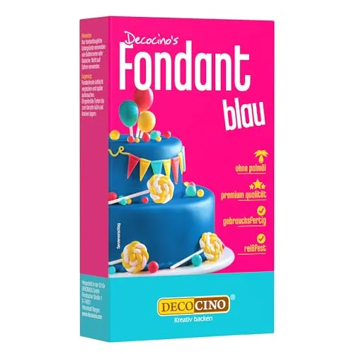 DECOCINO Fondant Blau – 250 g – ideal zum Verzieren von Kuchen, Torten, Cupcakes – Palmölfrei