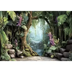 Wallarena Fototapete Wasserfall Grün Natur Vlies Tapete Wohnzimmer Schlafzimmer Wandtapete, Glatt Vlies oder Struktur Vinyl, Wasserfall, Grün, Natur, (Vlies Fototapete, Vlies Fototapete), Vliestapete Grün Wohnzimmer Schlafzimmer Küche Tapete + Kleister grün|lila 2,54 m x 1.84 m