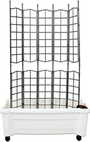 NYVI Pflanzkasten mit Rankgitter 79x35x135 cm - Integriertes Bewässerungssystem - Der NYVI Pflanzkasten mit Rankgitter (79x35x135 cm) überzeugt durch ein praktisches Bewässerungssystem und Rollen für einfache Mobilität. Aus wetterfestem Kunststoff gefertigt, ist er ideal für deine Gartenideen.