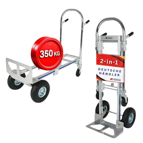 PROREGAL 2-in-1 Sackkarre & Plattformwagen Apollo klappbar, Traglast bis 350 kg - Vielseitige 2-in-1 Sackkarre und Plattformwagen für effizientes Transportieren. Mit robustem Stahlrahmen und komfortabler Bereifung ist diese Transportkarre ideal für Lager, Werkstatt und Umzug.