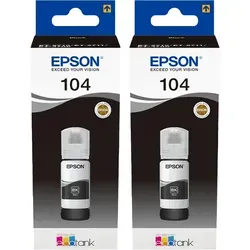 Epson 104 Tintenflaschen Schwarz Doppelpack - Doppelpack mit zwei 65 ml Tintenflaschen für deinen Epson EcoTank Drucker, ideal für langfristige Nutzung und zuverlässige Druckqualität.