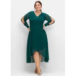 Abendkleid SHEEGO "Abendkleid", Damen, Gr. 58, grün (dunkelgrün), 100% Polyester, unifarben, lang, Langarm, Kleider
