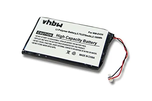 vhbw Akku kompatibel mit Sony NWZ-E438FPNK, NWZ-E436FBLU, NWZ-E436FPNK, NWZ-E438FBLK MP3-Player Musik Player (570 mAh, 3,7 V, Li-Polymer)