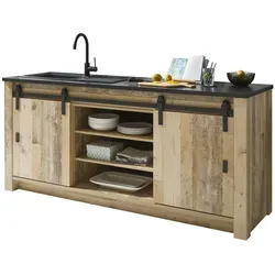 Furn.Design Spülenunterschrank Stove - Küchenschrank in Used Wood Vintage, bietet viel Stauraum mit 9 Fächern und 2 Schwebetüren für eine praktische und stilvolle Kücheneinrichtung.
