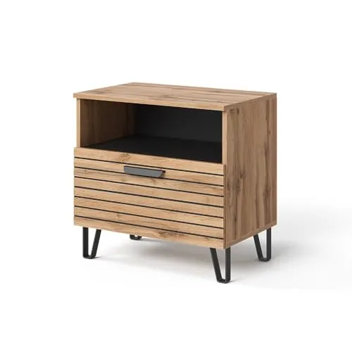 Vicco Nachtschrank Amber, Eiche Wotan - Stilvoller Nachttisch - Nachtschrank mit praktischem Stauraum und zeitlosem Design, ideal für jedes Schlafzimmer. Erlebe Komfort und Eleganz in einem!