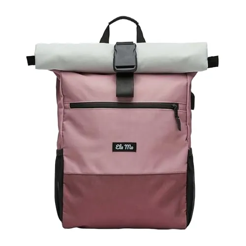 Ela Mo Rucksack Strawberry Cream Rolltop – Trendiger Damen Daypack - Moderner Rolltop Rucksack in stylischem „Strawberry Cream“ Design. Praktischer Verschluss und leichtes Textilgewebe bieten Komfort für Alltag und Reisen. Ideal für Schule, Uni und City Trips.