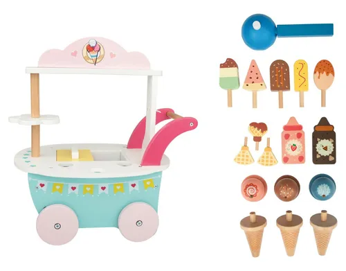 lupilu Eiswagen Spielküche aus Echtholz, 18-teilig - Kreativer Spielspaß für kleine Verkäufer! Der LUPILU Eiswagen aus robustem Echtholz fördert spielerisch die Fantasie und Motorik. Mit 18 Teilen inklusive Eisportionierer für realistische Rollenspiele.