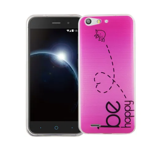 Handy Hülle für ZTE Blade V6 Be Happy Pink Tasche Cover Motiv Slim TPU Case Neu