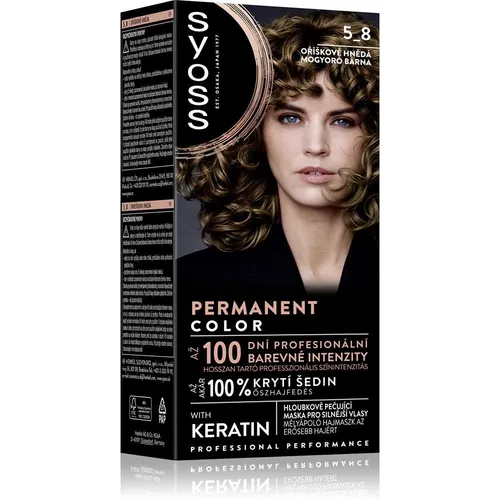 Syoss Permanent Color 5_8 Hazelnut Brown - Haarfarbe für Damen, die graues Haar zuverlässig verdeckt und intensive Farbnuancen sowie leuchtenden Glanz verleiht. Ideal für eine einfache Anwendung zu Hause.