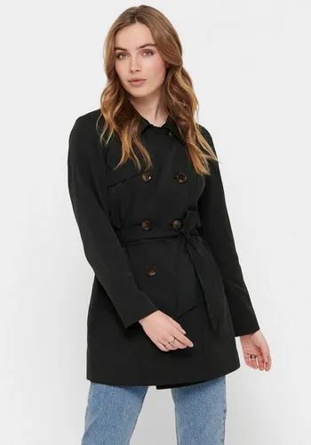 ONLY Trenchcoat Schwarz Größe M für Damen - Damen-Trenchcoat von ONLY in klassischem Schwarz, mit abnehmbarem Gürtel und doppelreihigem Knopfverschluss - ideal für stilvolle Auftritte.