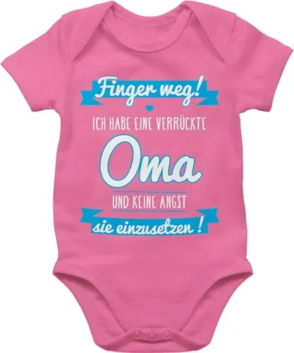 Baby Body Junge Mädchen - Sprüche - Ich habe eine verrückte Oma blau - 6/12 Monate - Pink - babystrampler großeltern babymode witzig spruch omi bodys strampler mit lustigen sprüchen spruche