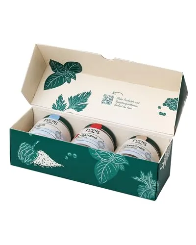 Fuchs Gewürze - Salz Geschenkbox "Hochwertige Finisher Salze" – 3 Salzsorten zum Abrunden in hochwertigen Gewürzgläsern - Gewürz-Geschenk für Hobby- und Profiköche