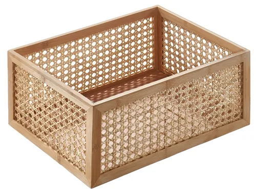 Kobolo Aufbewahrungskorb aus Holz und Rattan, groß - Dekokorb aus strapazierbarem Material, ideal zur stilvollen Aufbewahrung und Dekoration in jedem Raum. Handgefertigt und robust, passt perfekt in Regale.