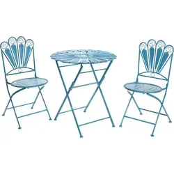 BELIANI Balkonset Blau – 3-teiliges Pfauen-Design aus Eisen - Charmantes Bistro-Set mit rundem Klapptisch und 2 Stühlen im eleganten Pfauen-Design. Rostgeschützt und ideal für den Außenbereich – eine stilvolle Ergänzung für Balkon oder Terrasse.
