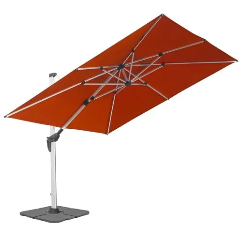 anndora Aluminium Ampelschirm 300 x 300 cm mit Kurbelsystem - Drehbar, Neigbar, Kippbar - Marktschirm, Gartenschirm - Farbe Terrakotta mit 4 Stück Betonplatten 100kg