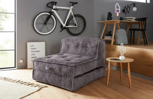 INOSIGN Sessel Pia, Loungesessel mit Pouf-Funktion - Einzelsessel in trendiger Cord-Optik, vielseitig als Loungemöbel oder Gästebett nutzbar, mit großzügiger Liegefläche und hohem Komfort.