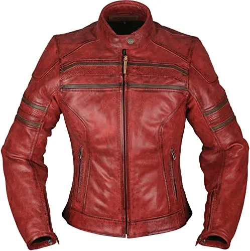 Modeka Iona Damen Motorrad Lederjacke - Slim-Fit aus Büffelleder - Schutzjacke aus anschmiegsamem Büffelleder mit CE-zertifizierten Protektoren und herausnehmbarer Thermoweste. Ideal für stilbewusste Bikerinnen, die Komfort und Sicherheit schätzen.