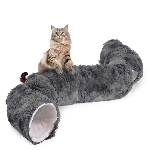 CanadianCat Premium Katzentunnel Otis Dunkelgrau - Tunnel für Katzen: 2-in-1 Donut-Tunnel mit flauschigem Kissen für stundenlangen Spielspaß und perfekten Kuschelkomfort.